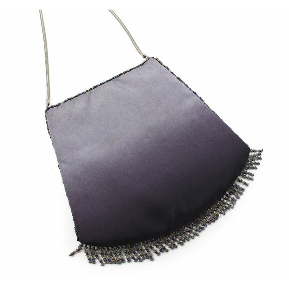 Beaded Gray to Black Ombre Evening Bag w Chain Handle and Bead Fringe - Hey Viv - Picture 2 of 6